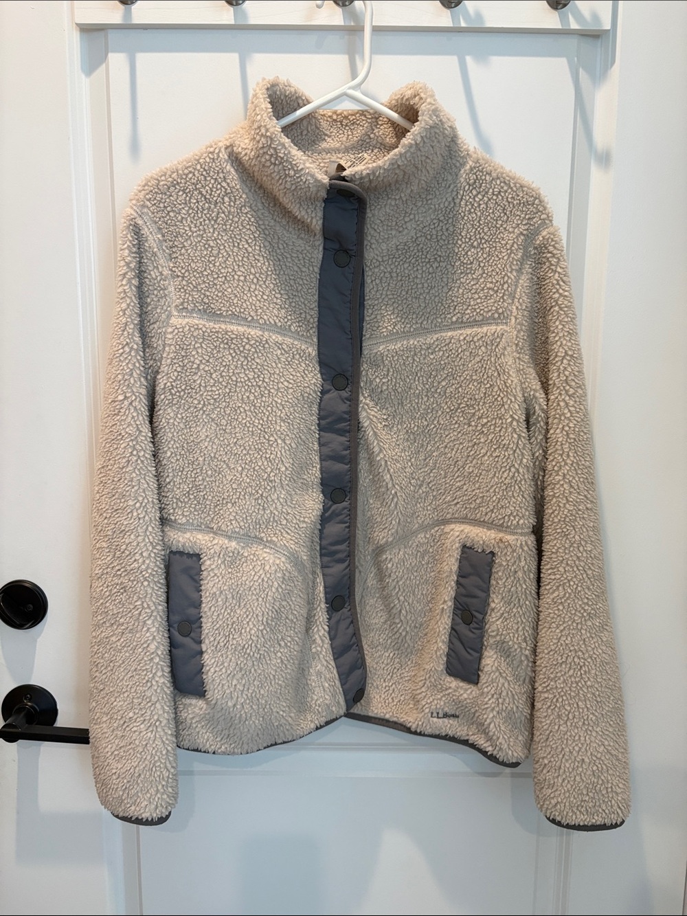 L.L. Bean Cream Sherpa Jacket with Gray Trim